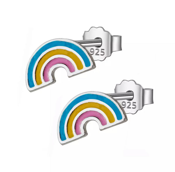 his is a beautiful pair of girl's Rainbow Earring Studs.  Crafted from high-quality 925 Sterling Silver with E-Coat finishing.   Our beautiful Petite Earrings are all beautifully boxed.