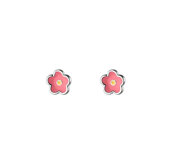 Sterling Silver Petite Pink Daisy Studs