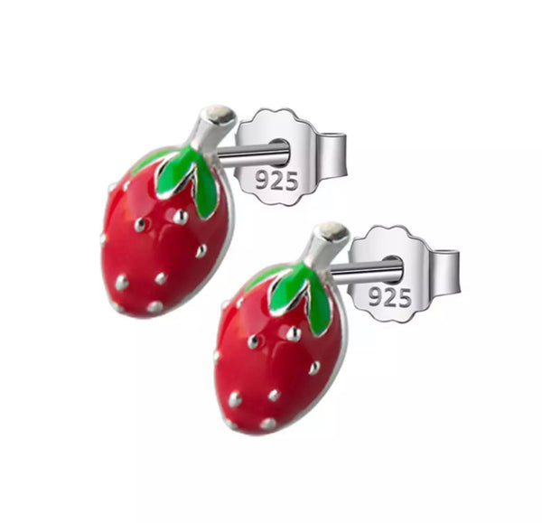 Sterling Silver Petite Strawberry Studs